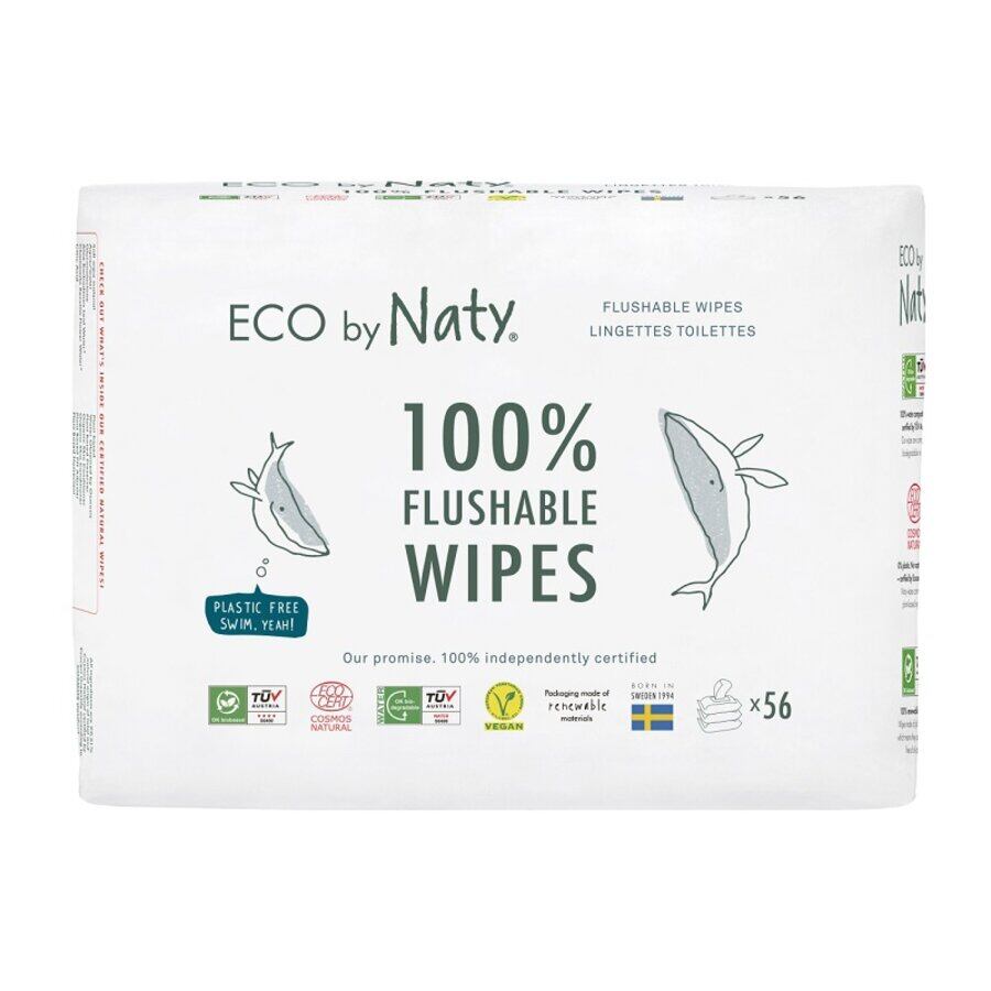 ECO vlhčené obrúsky Naty bez vône - splachovateľné - výhodné balenie (3 x 56 ks)