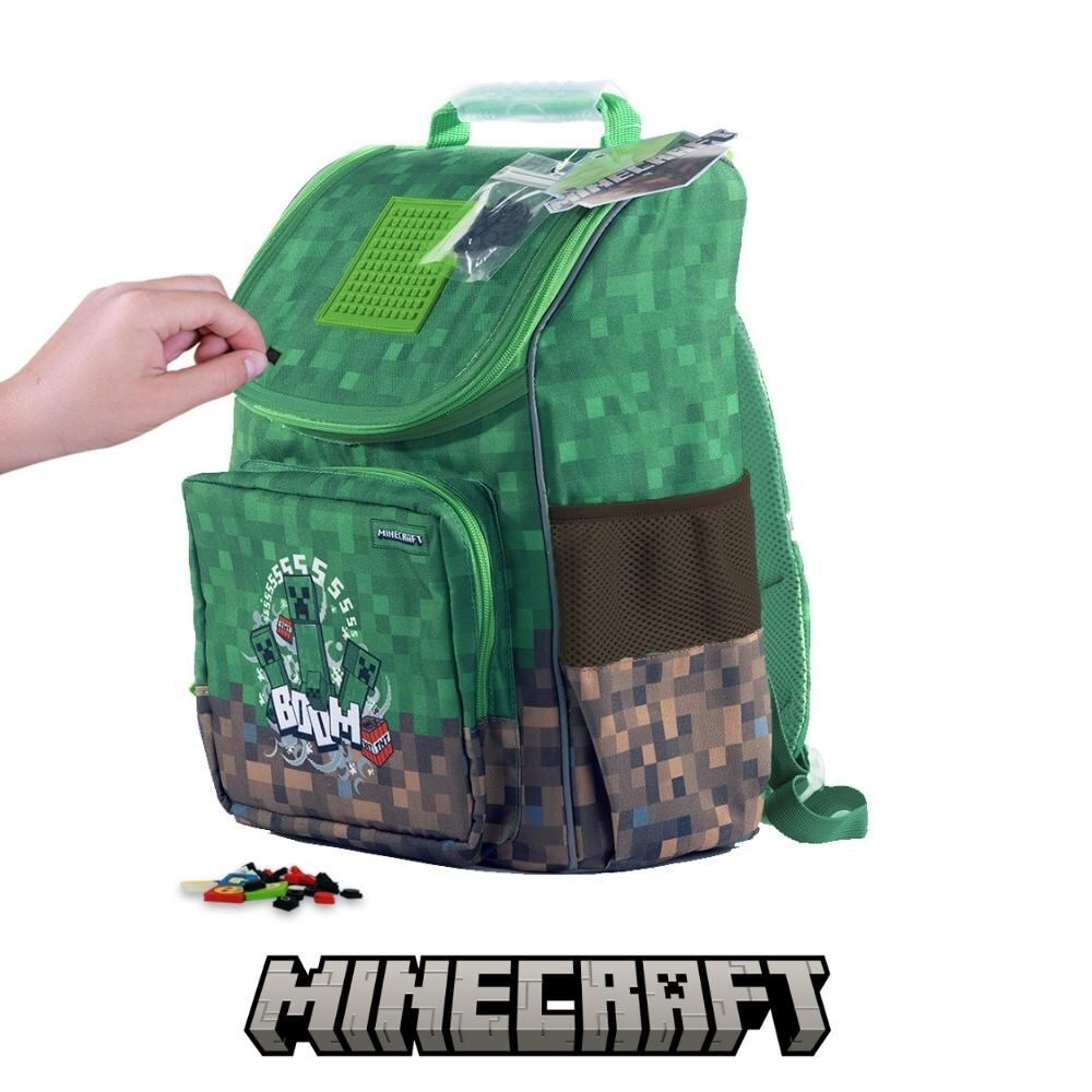 PIXIE CREW & MINECRAFT školská aktovka s malým panelom zeleno-hnedá