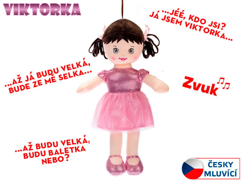 Mikro Panenka Viktorka hadrová 32cm česky mluvící na baterie světle růžová