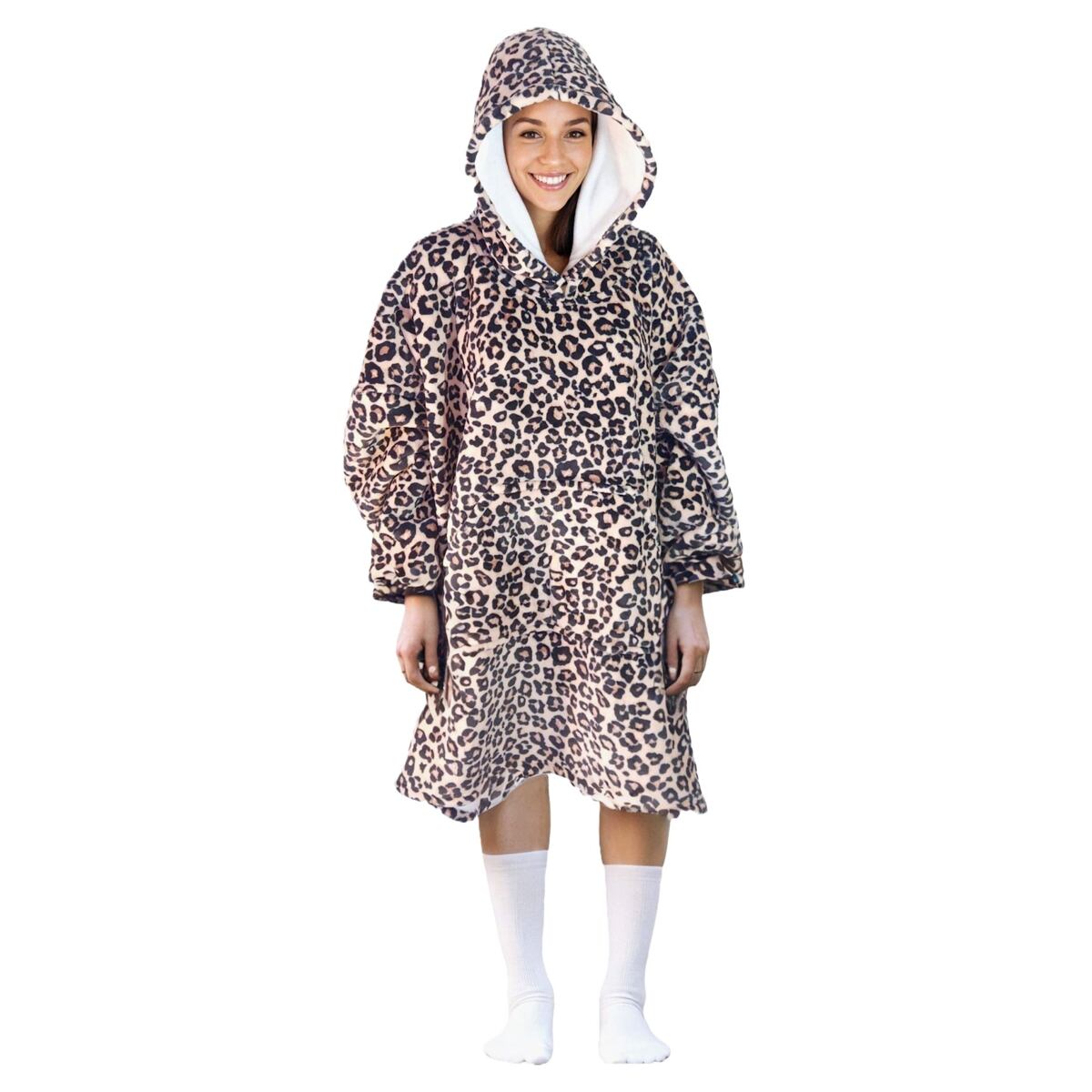 Cozy Noxxiez CH371 Leopard potlač - hrejivá televízna mikinová deka s kapucňou pre teenagerov a dosp