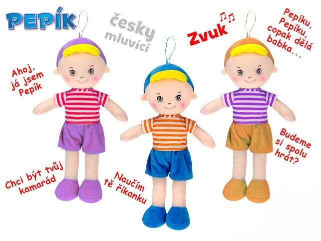 Mikro Panáčik Pepík handrový 32cm, česky hovoriaci 3barvy