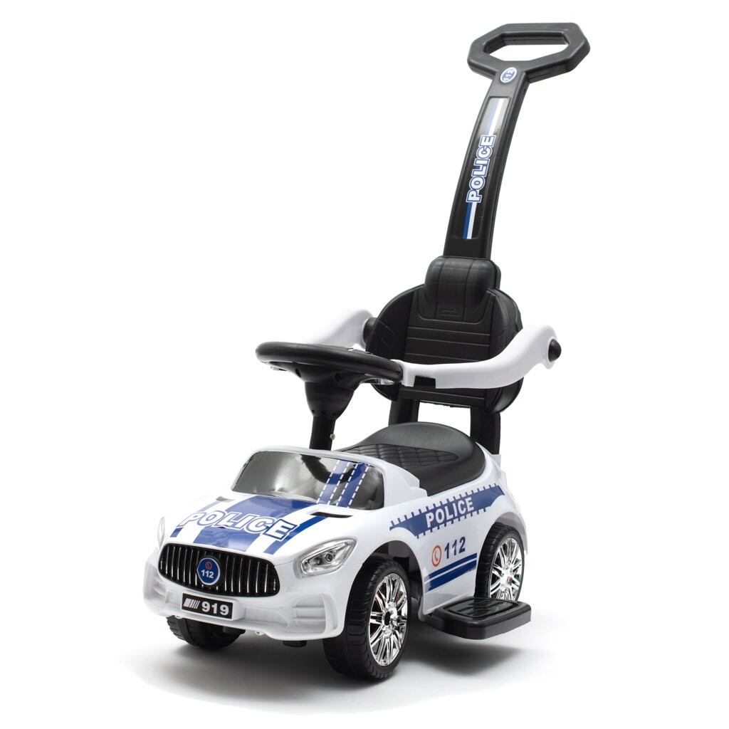Detské odrážadlo so zvukom a vodiacou tyčou Baby Mix POLICE biele
