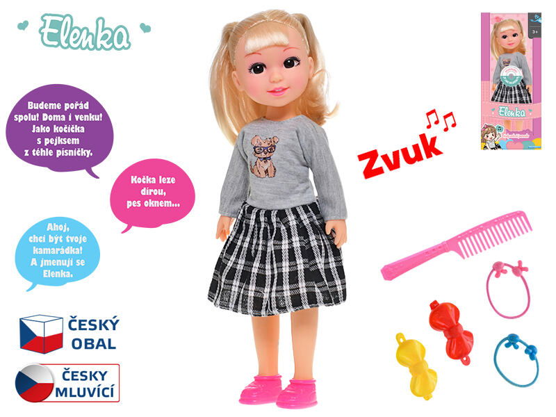 Mikro Bábika Elenka 31,5cm na batérie česky hovoriaca s doplnkami