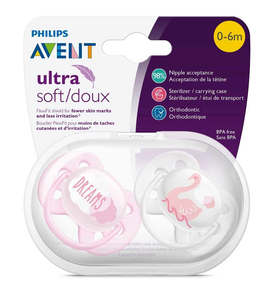 AVENT Cumlík Ultrasoft Text 0-6 m dievča, 2 ks