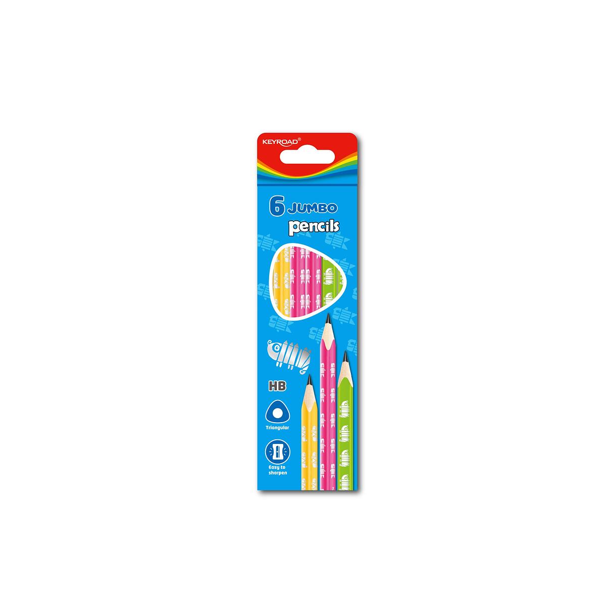 KEYROAD Grafitové tužky neon JUMBO, trojhranné, HB, 6ks