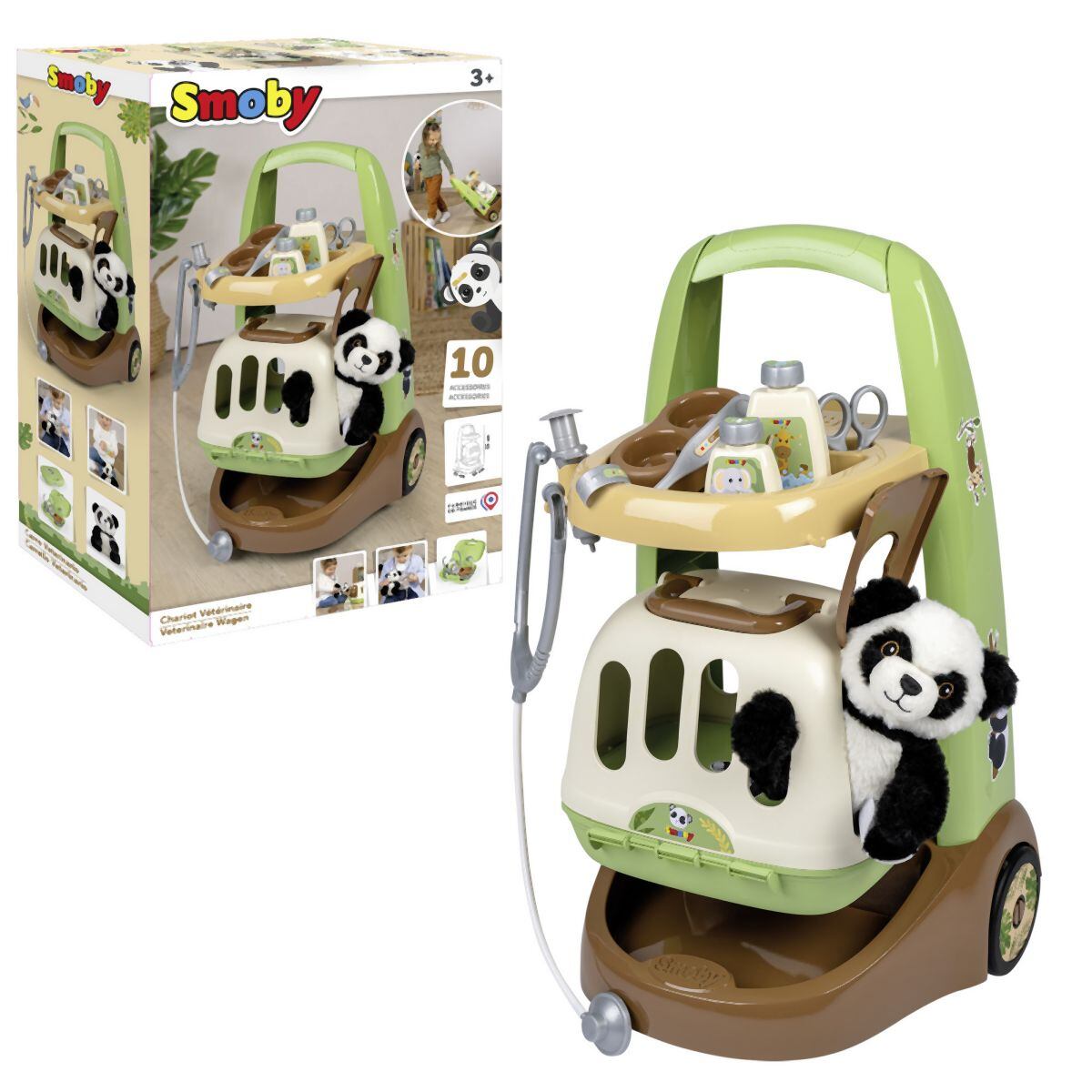 Smoby Veterinárny vozík s pandou a prepravným boxom 2v1