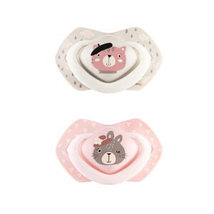 CANPOL BABIES C - Set symetrických silikonových dudlíků 18m+ BONJOUR PARIS růžový 