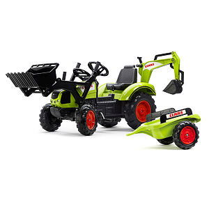 FALK Šlapací traktor Claas Arion 430 s nakladačem, bagrem a vozíkem