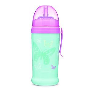 CANPOL BABIES Láhev sportovní s nevylévací slámkou MOTÝLEK 350ml tyrkysová
