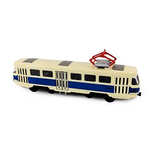 Rappa Kovová česká retro električka modrá 16cm - otváracie dvere