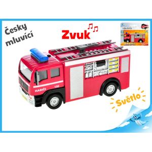 Mikro Auto hasiči 12cm kov zpětný chod na baterie česky mluvící se světlem v krabičce