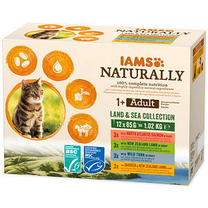 Kapsička IAMS Naturally mořské a suchozemské maso v omáčce multipack (12x85g) 1020 g