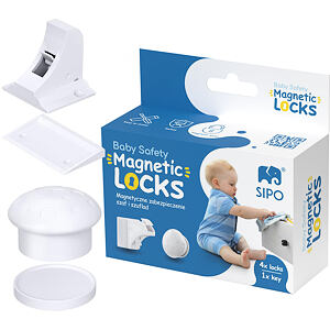 Sipo Magnetické zámky na skrine a zásuvky, sada 4 ks + 1x magnetický kľúč, BIELA