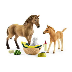 Schleich Hříbě a Quarter kůň se štěňátkem a doplňky