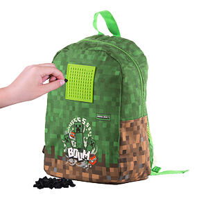 PIXIE CREW & MINECRAFT Dětský batoh zeleno-hnědý s malým panelem