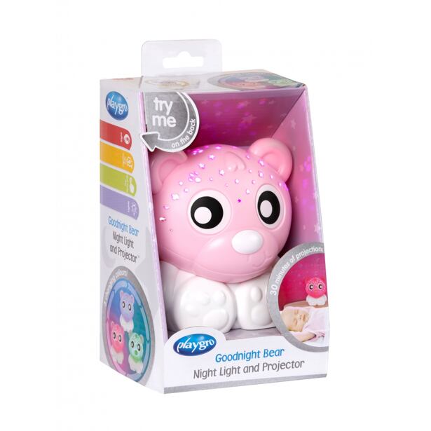 Playgro Usínací lampička medvídek s projektorem, růžovo-bílý