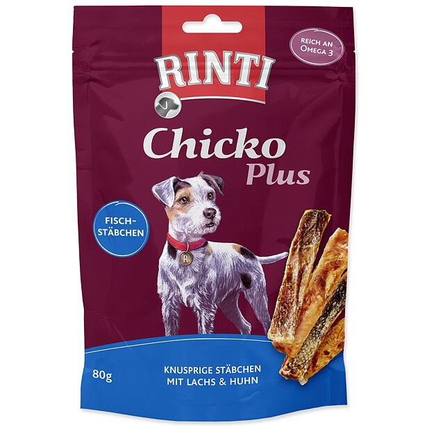 Pochúťka RINTI Extra Chicko Plus losos + kura 80 g