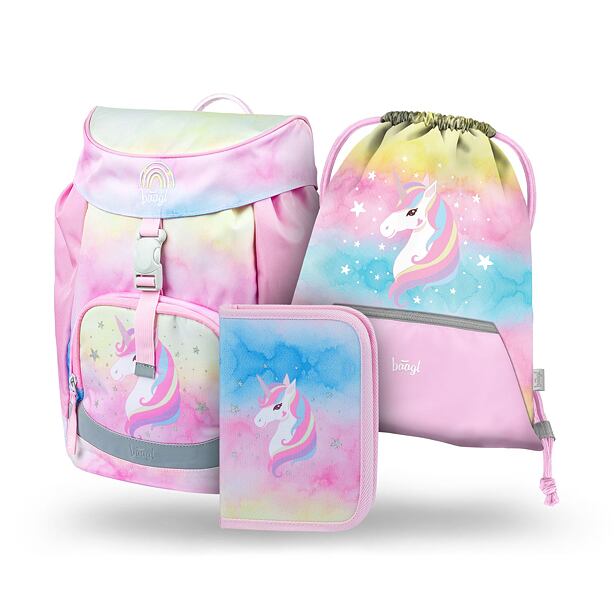 BAAGL 3 SET Airy Rainbow Unicorn: aktovka, penál, sáček