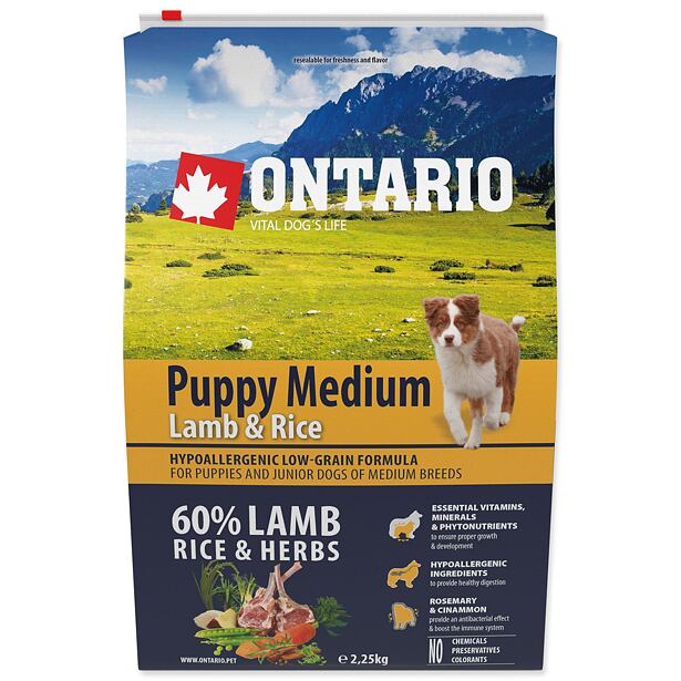 ONTARIO Puppy Medium Lamb & Rice 2,25 kg