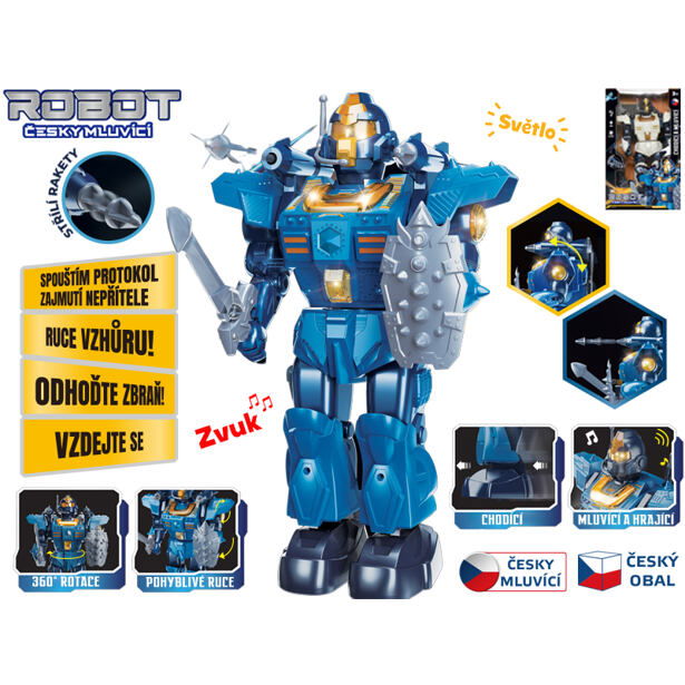 Mikro Trading Robot 33cm na baterie česky mluvící chodící s doplňky, světlem a zvukem 2 barvy