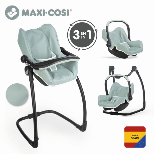 Smoby Maxi Cosi 3v1 Autosedačka a židlička zelenošedá pro panenky