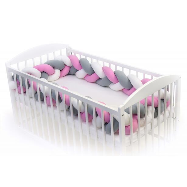 T-TOMI Pletený mantinel 360 cm, white + grey + pink