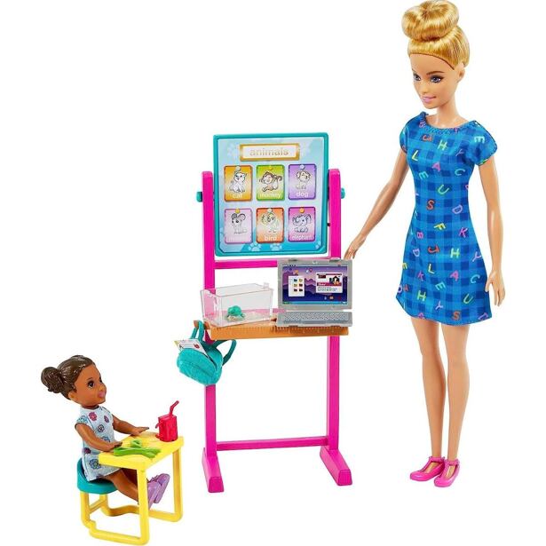 Mattel Barbie Povolání herní set s panenkou Učitelka blondýna v modrých šatech