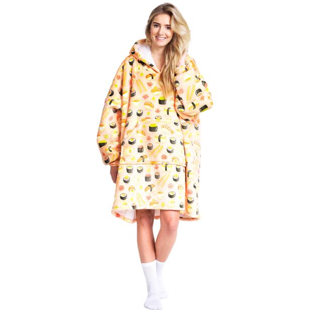 Cozy Noxxiez CH351 Sushi - hřejivá televizní mikinová deka s kapucí pro teenagery a dospělé