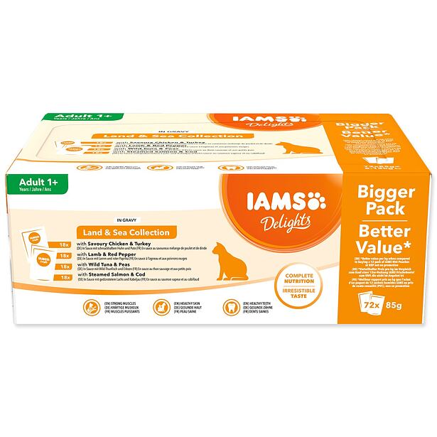 Kapsičky IAMS Delights mořské a suchozem. maso v omáčce multipack (72x85g) 6120 g