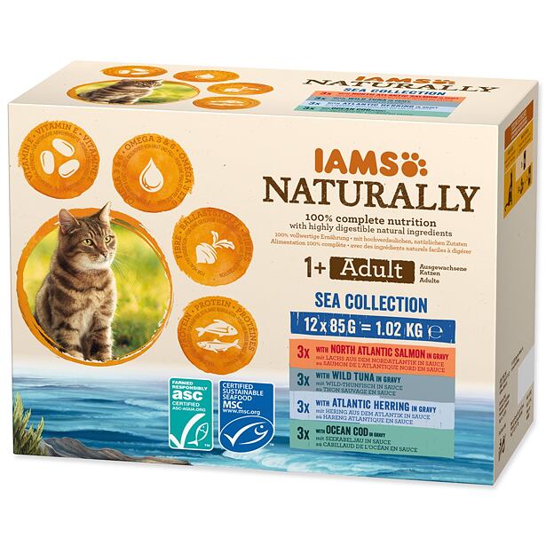 Kapsičky IAMS Naturally mořské maso v omáčce multipack (12x85g) 1020 g