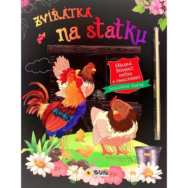 Zvířátka na statku - Úžasná škrábací knížka a omalovánky
