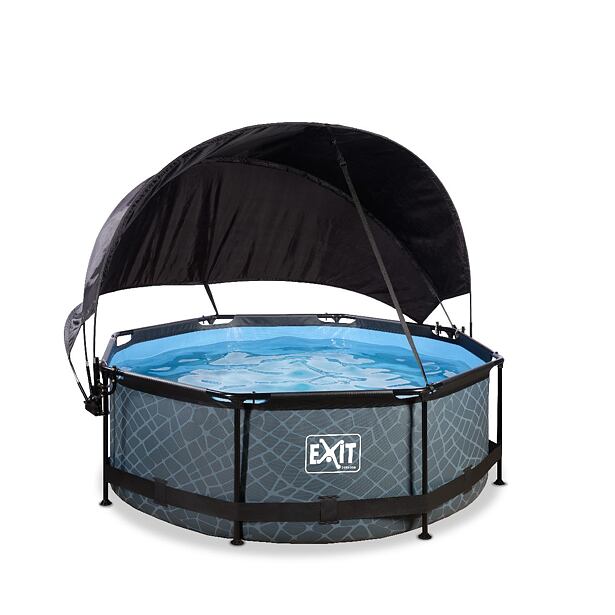 EXIT Frame Pool o244x76cm (12v Cartridge filter) – Stone Grey + Canopy