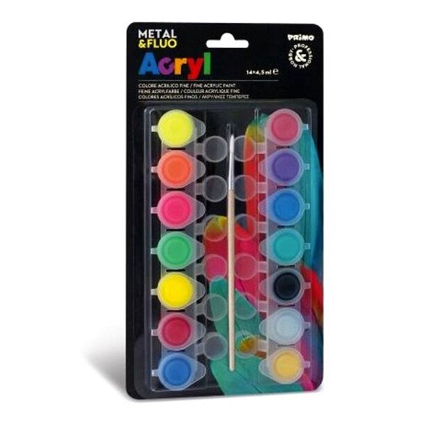 Primo Barvy akrylové sada 14 barev fluo+metal