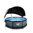 EXIT Frame Pool o244x76cm (12v Cartridge filter) – Stone Grey + Canopy