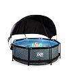 EXIT Frame Pool o244x76cm (12v Cartridge filter) – Stone Grey + Canopy